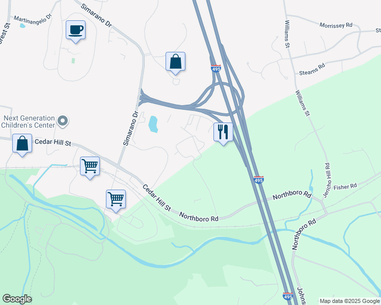 map of restaurants, bars, coffee shops, grocery stores, and more near 30 Saint Ives Way in Marlborough