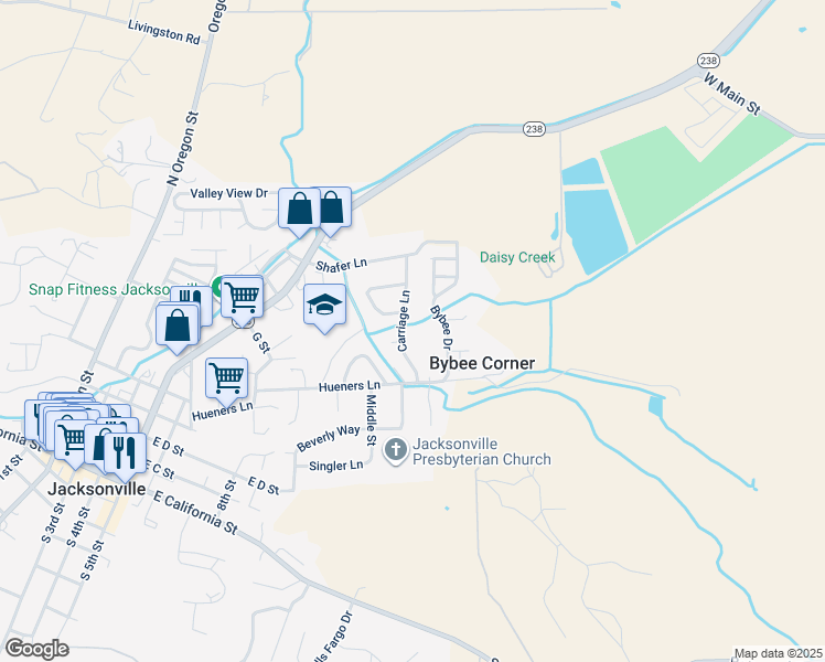 map of restaurants, bars, coffee shops, grocery stores, and more near 570 Carriage Ln in Jacksonville