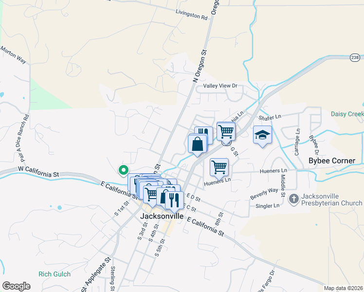 map of restaurants, bars, coffee shops, grocery stores, and more near 235 Jackson Creek Drive in Jacksonville