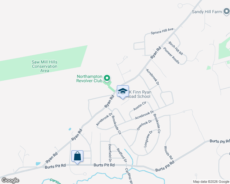 map of restaurants, bars, coffee shops, grocery stores, and more near 540 Ryan Rd in Northampton