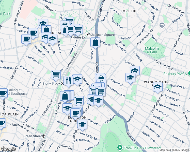 map of restaurants, bars, coffee shops, grocery stores, and more near 3 Bancroft Street in Boston