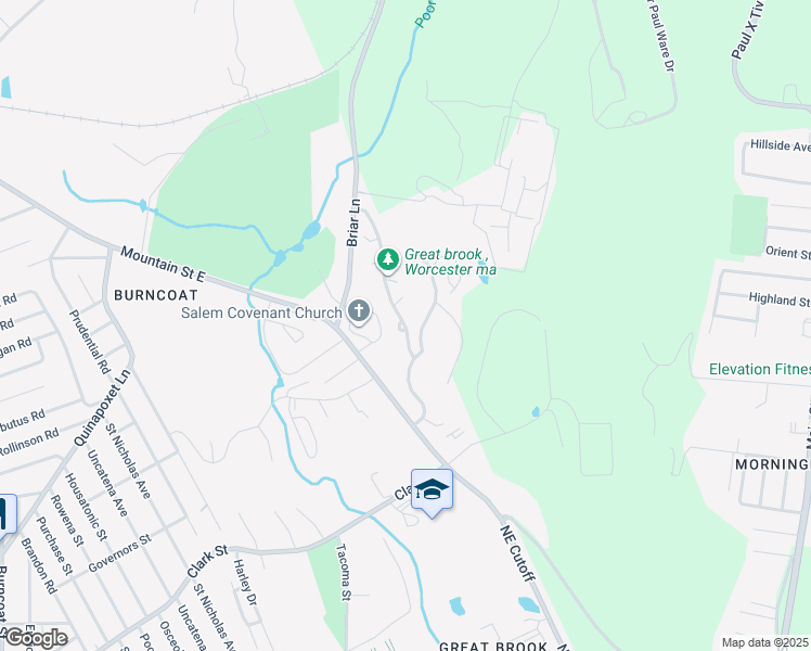 map of restaurants, bars, coffee shops, grocery stores, and more near 87 Briarwood Circle in Worcester