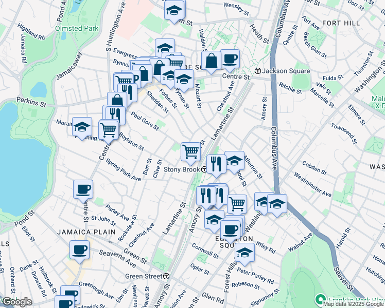 map of restaurants, bars, coffee shops, grocery stores, and more near 135 Paul Gore Street in Boston