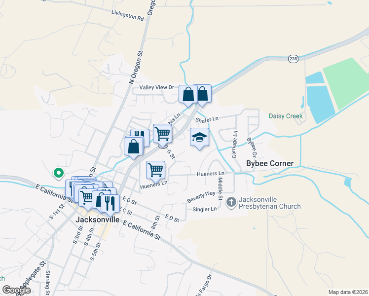 map of restaurants, bars, coffee shops, grocery stores, and more near 556 G Street in Jacksonville