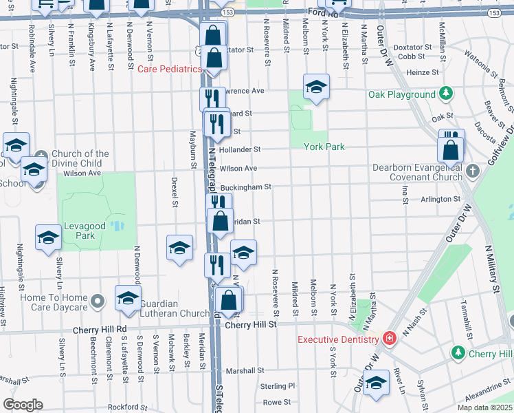 map of restaurants, bars, coffee shops, grocery stores, and more near 844 North Highland Street in Dearborn