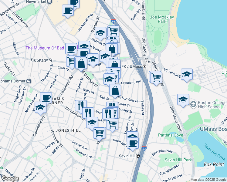 map of restaurants, bars, coffee shops, grocery stores, and more near in Boston