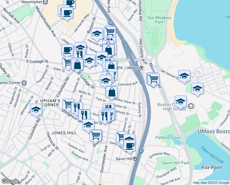 map of restaurants, bars, coffee shops, grocery stores, and more near in Boston