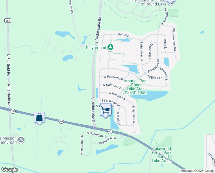 map of restaurants, bars, coffee shops, grocery stores, and more near 593 West Galeton Drive in Round Lake