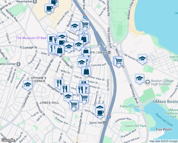 map of restaurants, bars, coffee shops, grocery stores, and more near in Boston