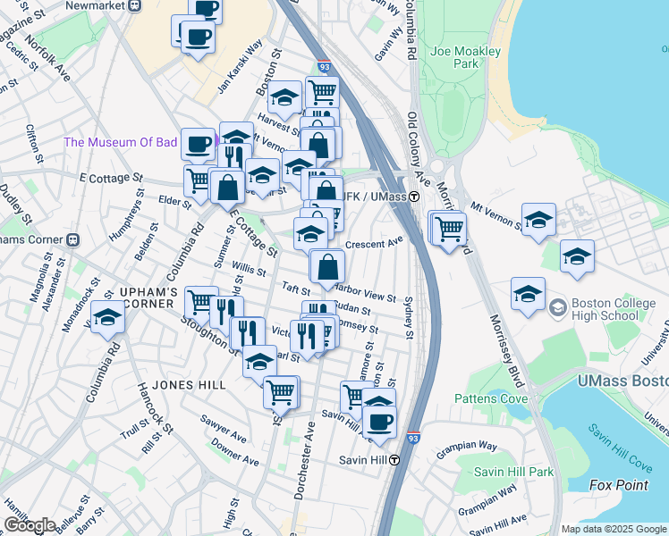 map of restaurants, bars, coffee shops, grocery stores, and more near in Boston
