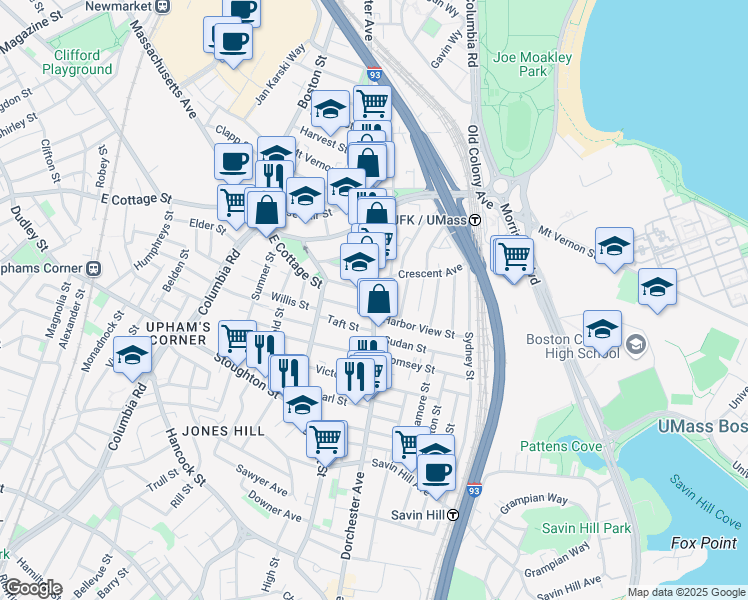 map of restaurants, bars, coffee shops, grocery stores, and more near in Boston