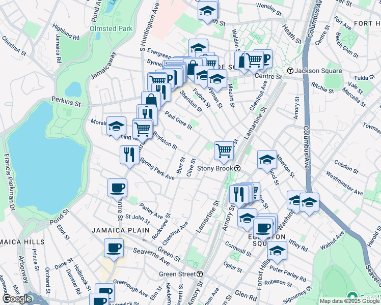 map of restaurants, bars, coffee shops, grocery stores, and more near 29 Beecher Street in Boston