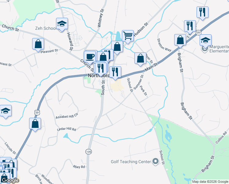 map of restaurants, bars, coffee shops, grocery stores, and more near 37 South Street in Northborough