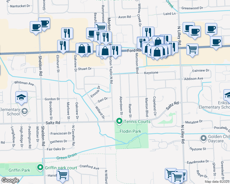 map of restaurants, bars, coffee shops, grocery stores, and more near 1684 Morton Taylor North Road in Canton