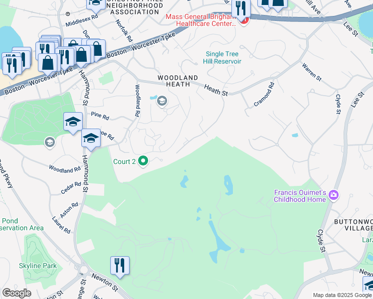 map of restaurants, bars, coffee shops, grocery stores, and more near 132 Yarmouth Road in Brookline