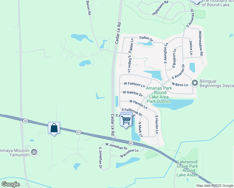 map of restaurants, bars, coffee shops, grocery stores, and more near 1636 South Fallbrook Drive in Round Lake