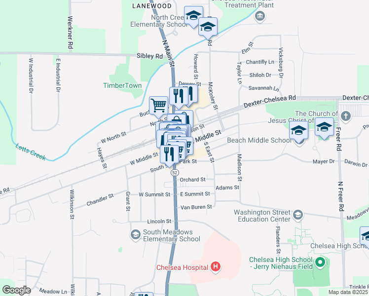 map of restaurants, bars, coffee shops, grocery stores, and more near 118 East Middle Street in Chelsea