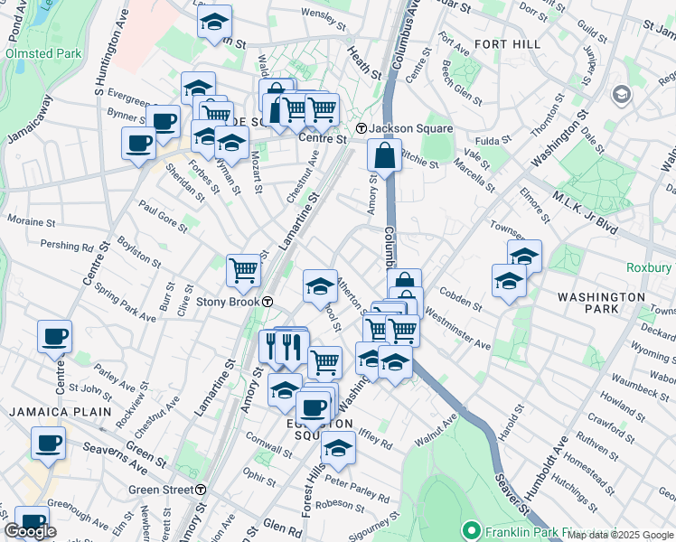 map of restaurants, bars, coffee shops, grocery stores, and more near 171 Amory Street in Boston