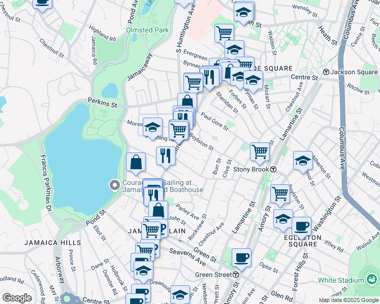 map of restaurants, bars, coffee shops, grocery stores, and more near 9 Kingsboro Park in Boston