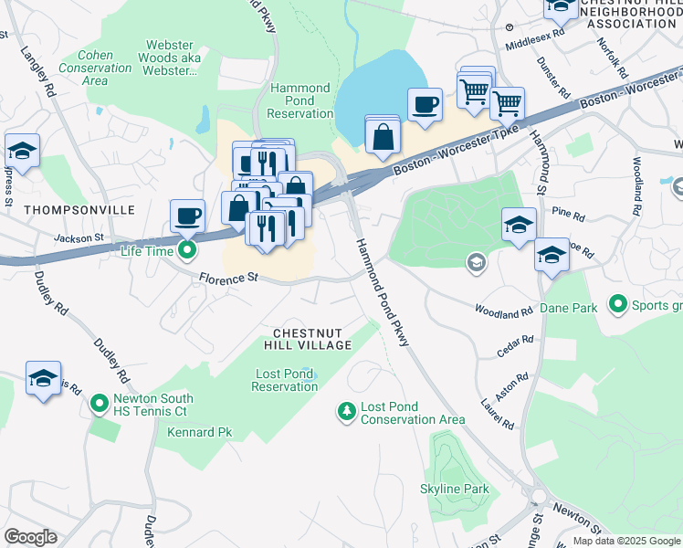 map of restaurants, bars, coffee shops, grocery stores, and more near 779 Belmont Road in Brookline