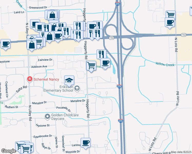 map of restaurants, bars, coffee shops, grocery stores, and more near 41299 Heathmore Court in Canton