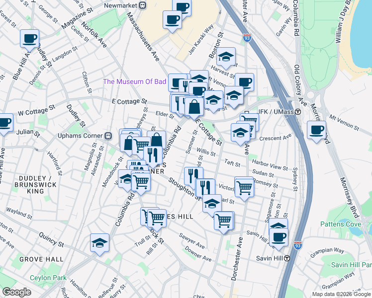 map of restaurants, bars, coffee shops, grocery stores, and more near 21 Annabel Street in Boston