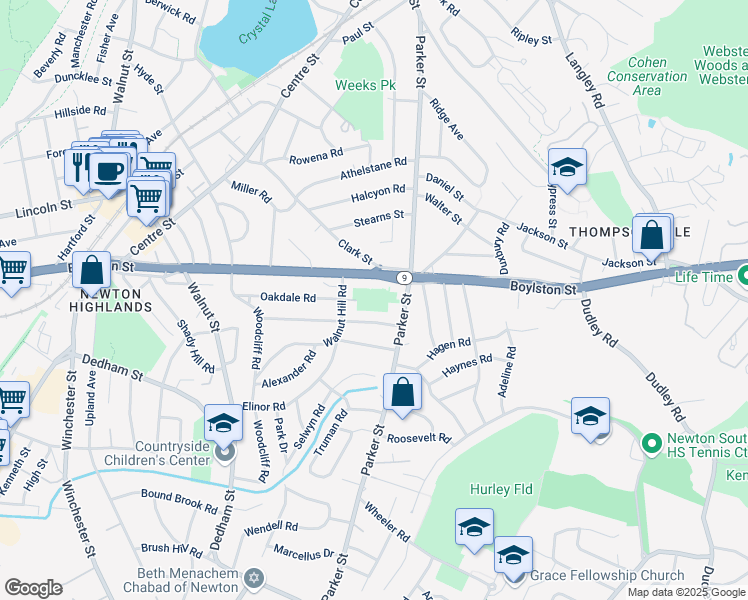 map of restaurants, bars, coffee shops, grocery stores, and more near in Newton