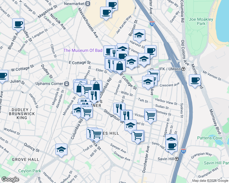 map of restaurants, bars, coffee shops, grocery stores, and more near 21 Annabel Street in Boston