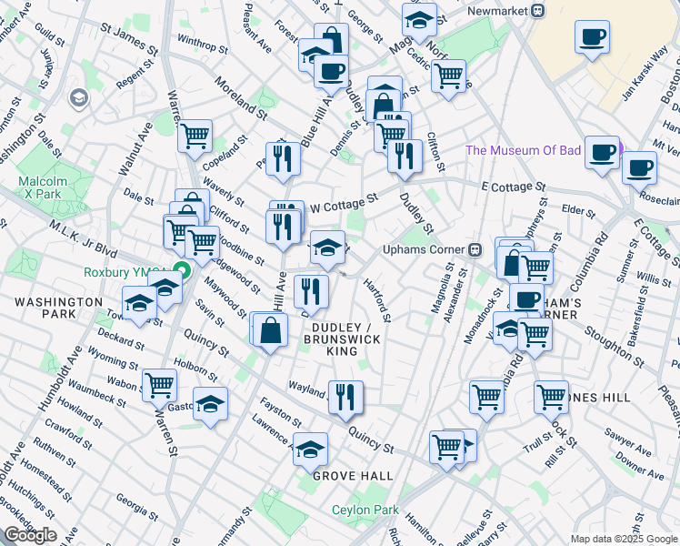map of restaurants, bars, coffee shops, grocery stores, and more near 79 Howard Avenue in Boston