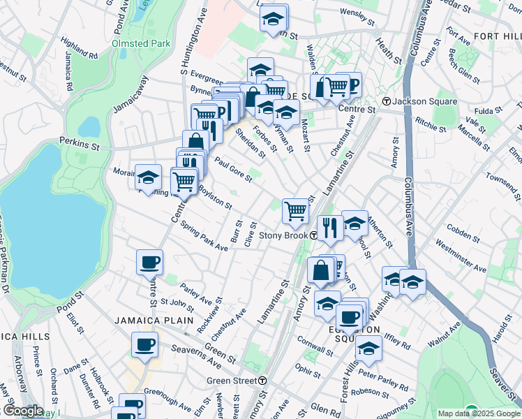 map of restaurants, bars, coffee shops, grocery stores, and more near 29 Beecher Street in Boston