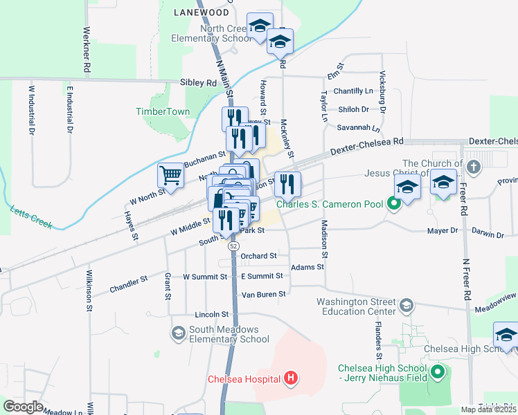 map of restaurants, bars, coffee shops, grocery stores, and more near 138 East Middle Street in Chelsea