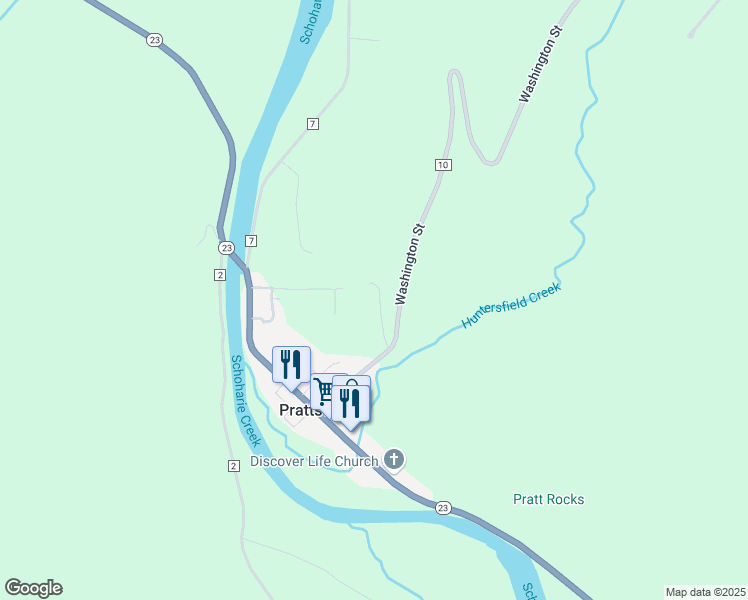 map of restaurants, bars, coffee shops, grocery stores, and more near 45 Pratts Place in Prattsville
