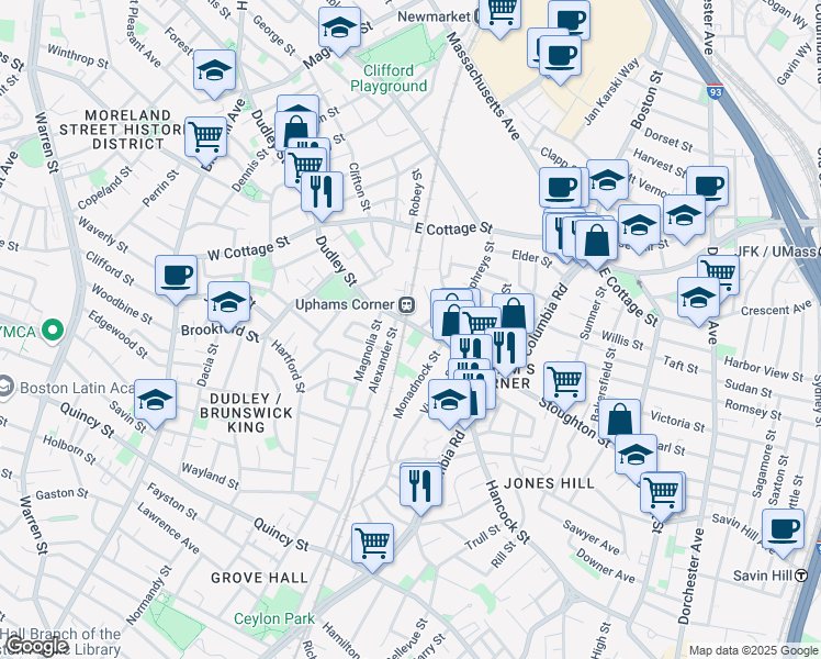 map of restaurants, bars, coffee shops, grocery stores, and more near 9 Nonquit Street in Boston