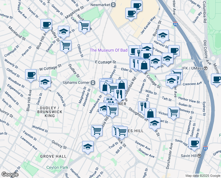 map of restaurants, bars, coffee shops, grocery stores, and more near 15 Belden Street in Boston