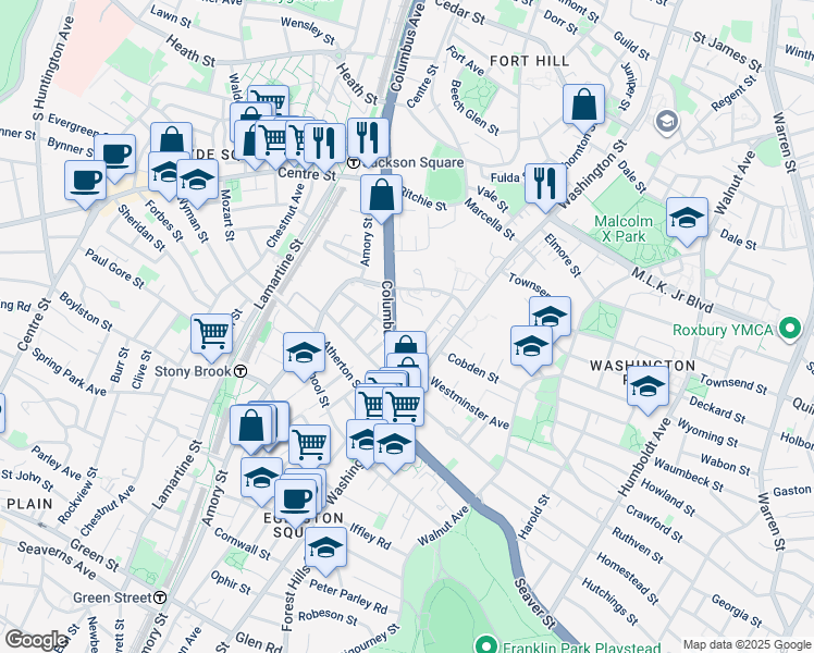 map of restaurants, bars, coffee shops, grocery stores, and more near 2984 Washington Street in Boston