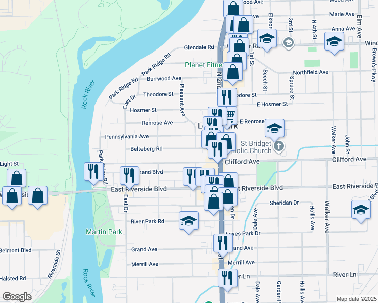 map of restaurants, bars, coffee shops, grocery stores, and more near 344 Clifford Avenue in Loves Park