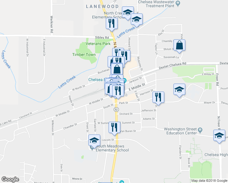 map of restaurants, bars, coffee shops, grocery stores, and more near 109 North Main Street in Chelsea