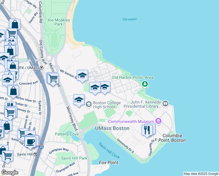 map of restaurants, bars, coffee shops, grocery stores, and more near 40 Westwind Road in Boston