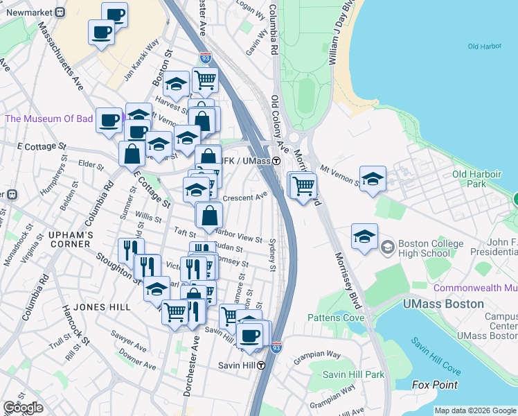 map of restaurants, bars, coffee shops, grocery stores, and more near 9 Spring Garden Street in Boston