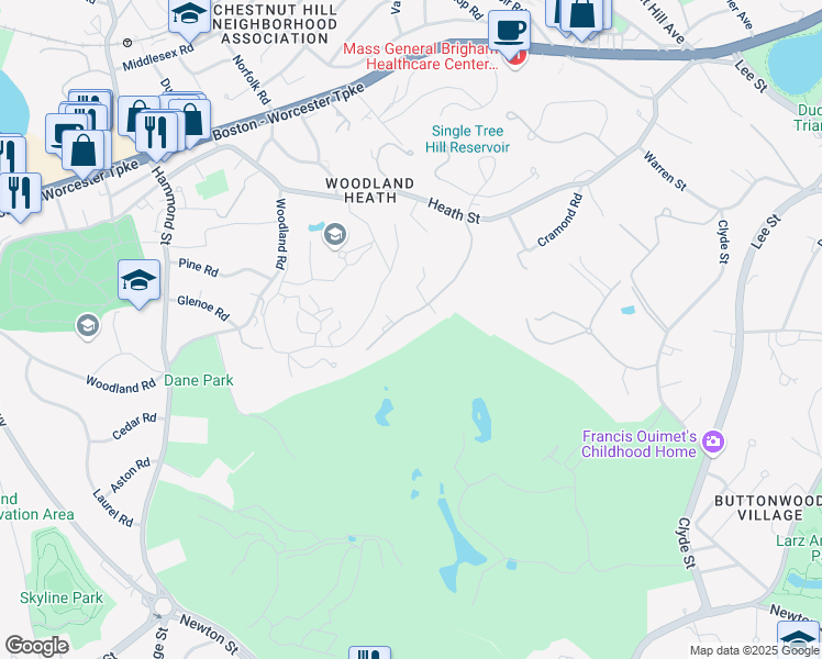 map of restaurants, bars, coffee shops, grocery stores, and more near 132 Yarmouth Road in Brookline