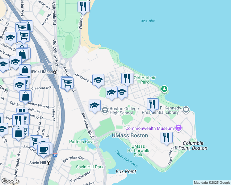 map of restaurants, bars, coffee shops, grocery stores, and more near 315 Mount Vernon Street in Boston