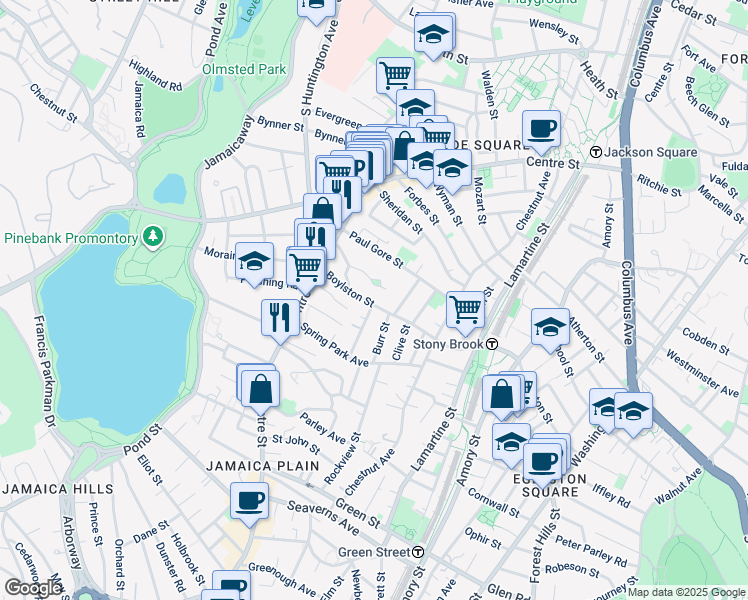 map of restaurants, bars, coffee shops, grocery stores, and more near 35 Boylston Street in Boston