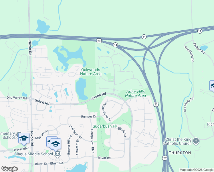map of restaurants, bars, coffee shops, grocery stores, and more near 3365 Cromwell Road in Ann Arbor