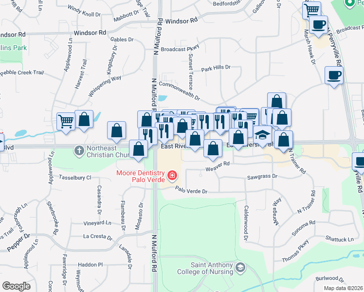 map of restaurants, bars, coffee shops, grocery stores, and more near in Rockford