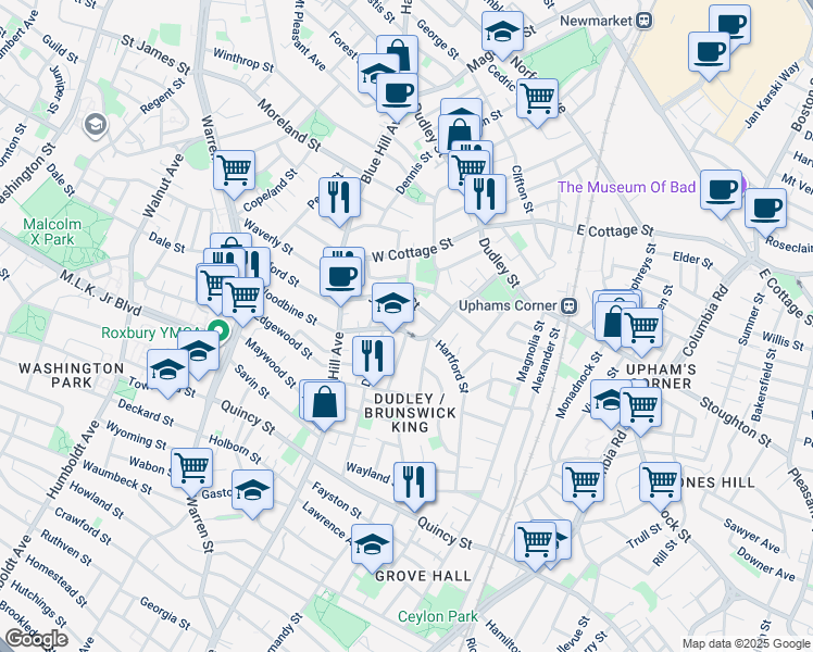 map of restaurants, bars, coffee shops, grocery stores, and more near 36 Brookford Street in Boston