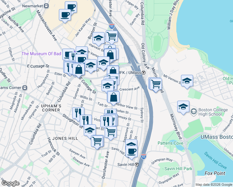 map of restaurants, bars, coffee shops, grocery stores, and more near 944 Dorchester Avenue in Boston
