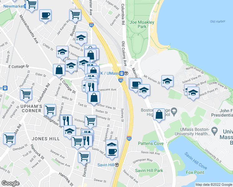 map of restaurants, bars, coffee shops, grocery stores, and more near 21 Spring Garden Street in Boston