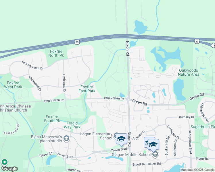 map of restaurants, bars, coffee shops, grocery stores, and more near 3009 North Spurway Drive in Ann Arbor