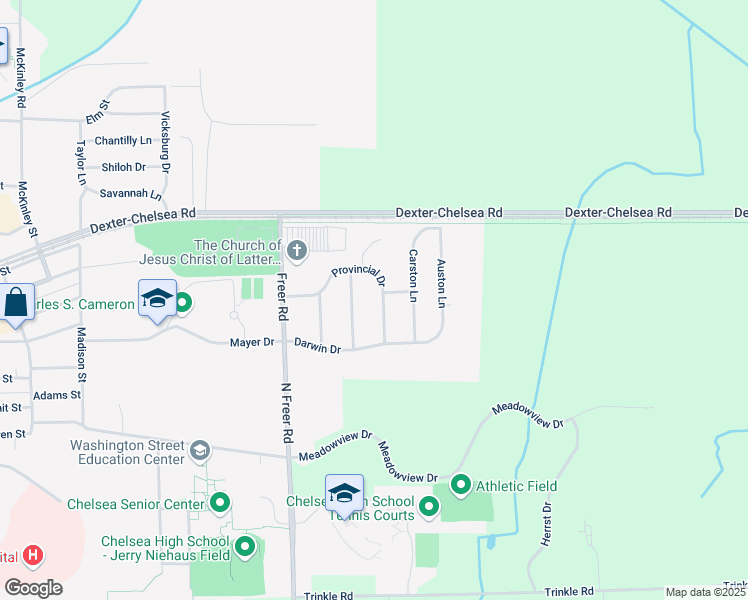 map of restaurants, bars, coffee shops, grocery stores, and more near 1322 Armstrong Drive in Chelsea
