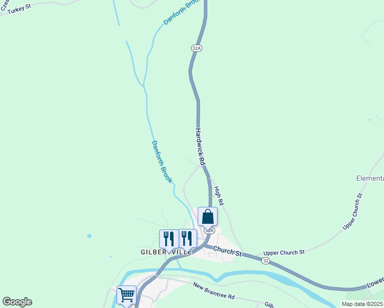 map of restaurants, bars, coffee shops, grocery stores, and more near 205 Hardwick Road in Hardwick